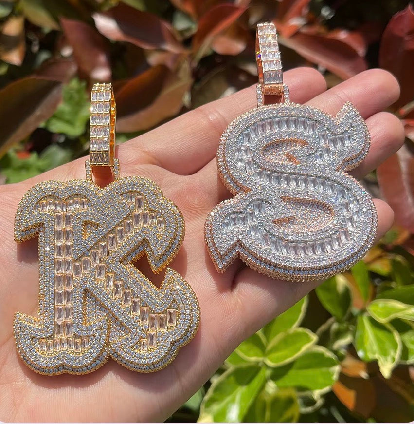 Custom - Iced Out Thick Baguette Letter Pendant