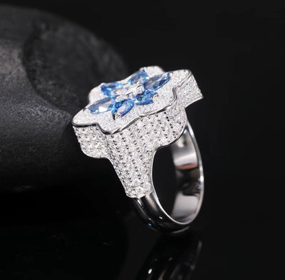 Moissanite - Blue Clover Ring