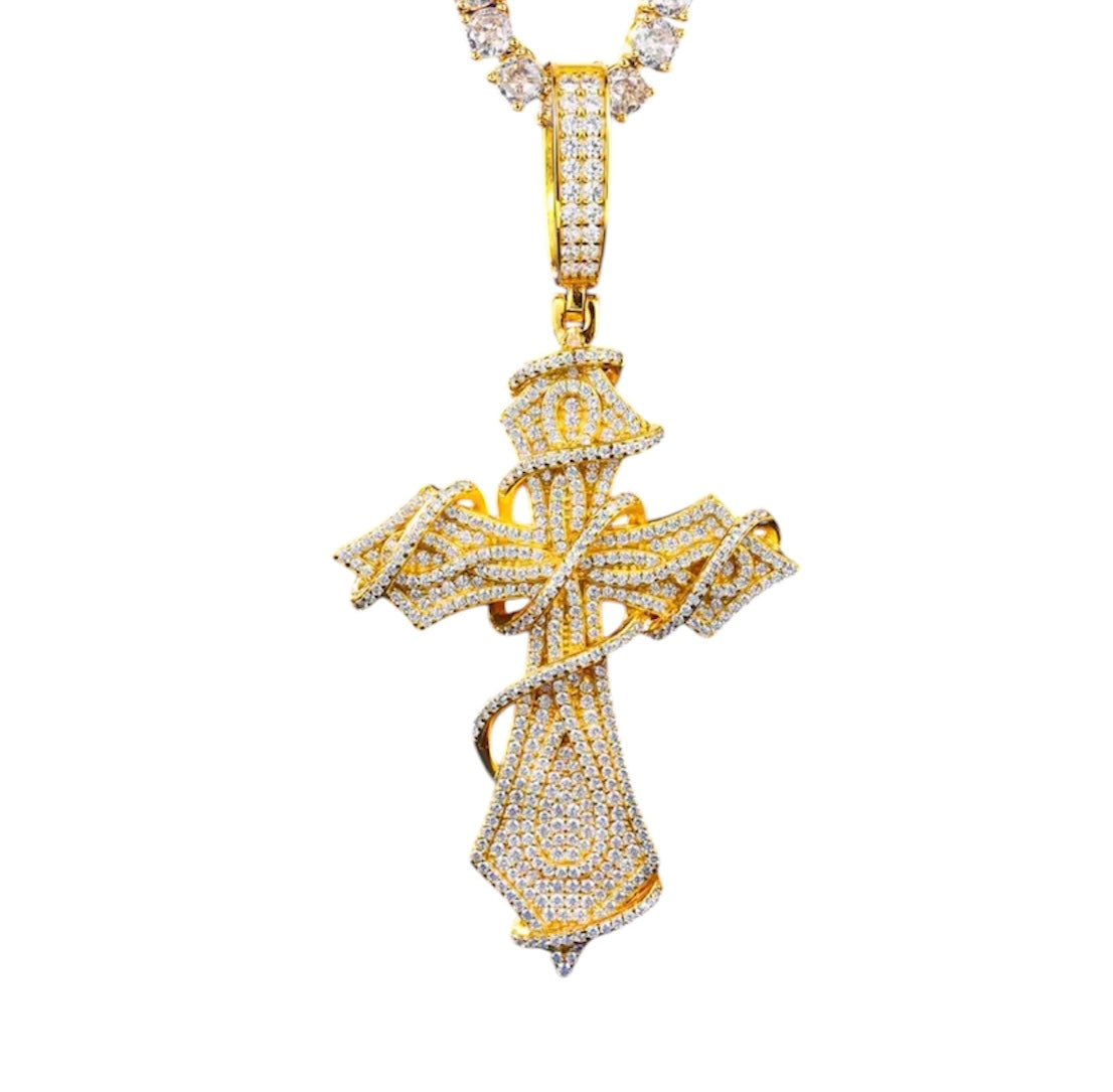 Moissanite - Wrapped Cross Pendant