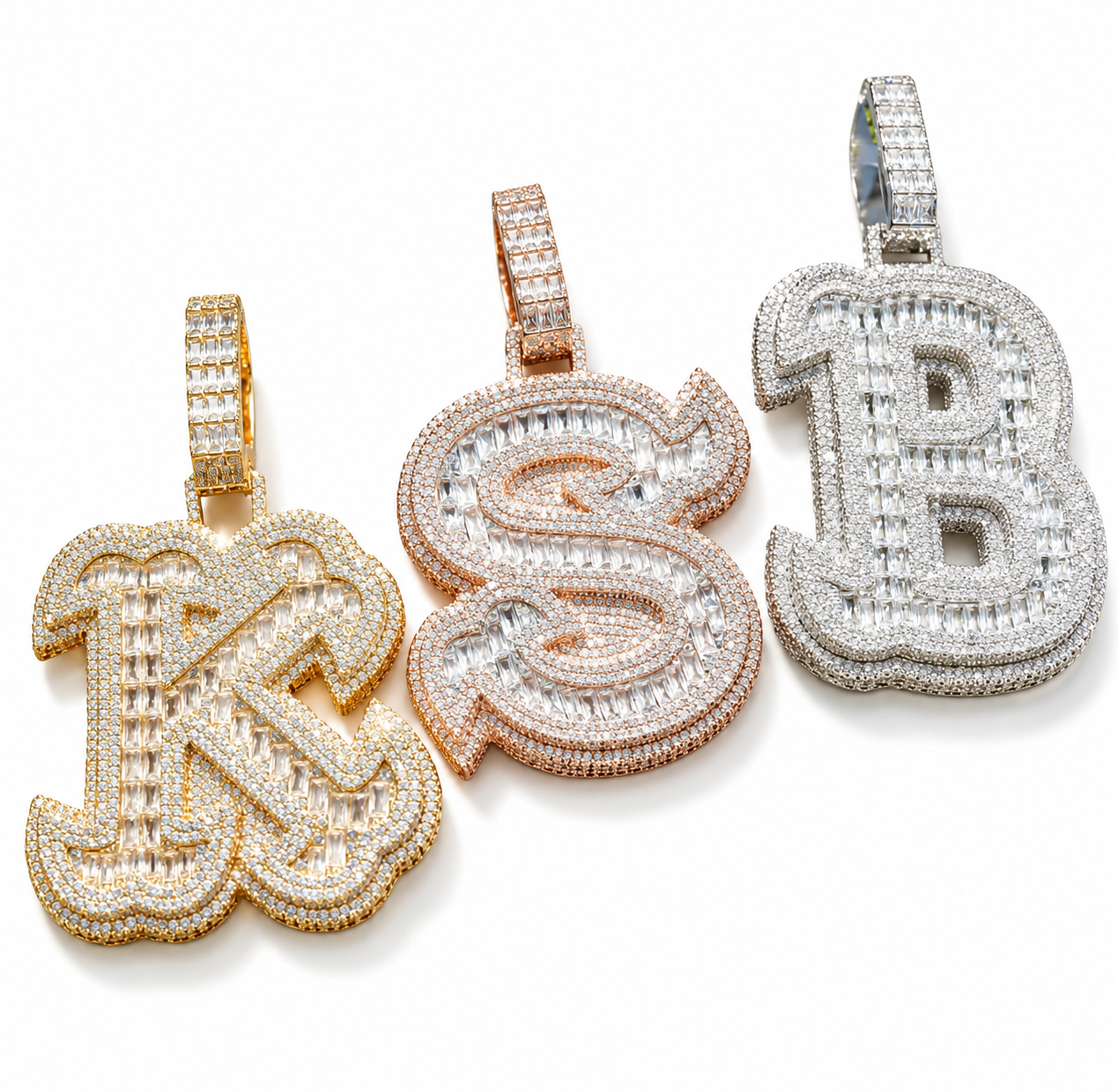 Custom - Iced Out Thick Baguette Letter Pendant