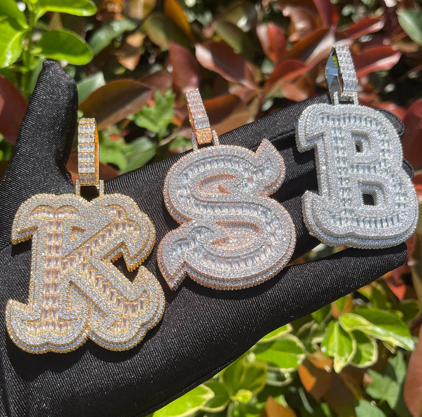 Custom - Iced Out Thick Baguette Letter Pendant