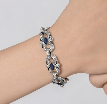 Floral Bracelet – Iced-Out Flower Link Design with Marquise Stones
