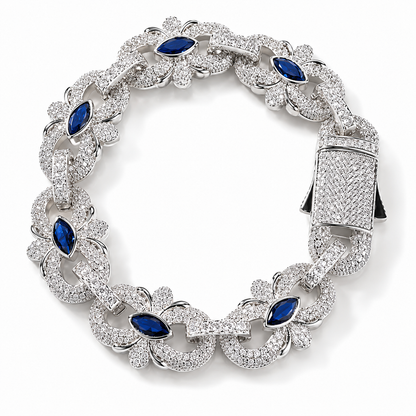 Floral Bracelet – Iced-Out Flower Link Design with Marquise Stones
