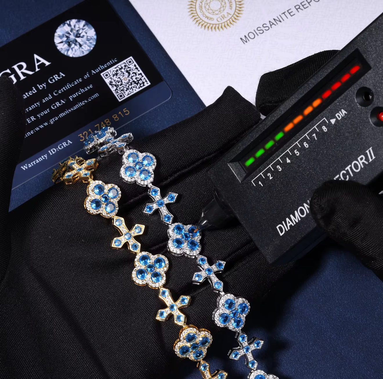 Moissanite - Blue Cross Bracelet