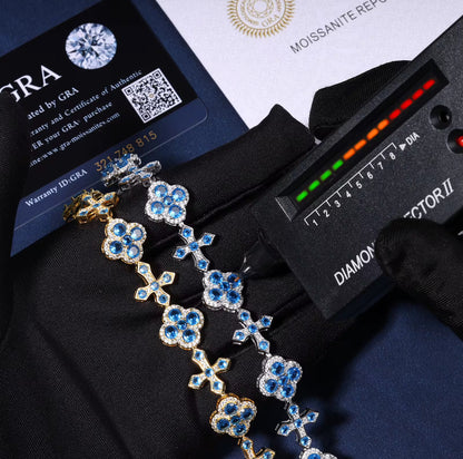 Moissanite - Blue Cross Bracelet
