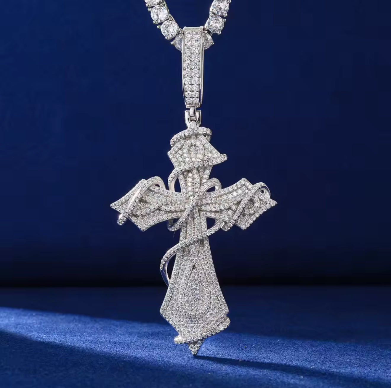 Moissanite - Wrapped Cross Pendant