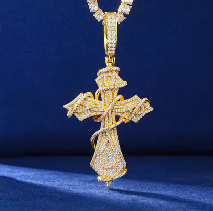 Moissanite - Wrapped Cross Pendant