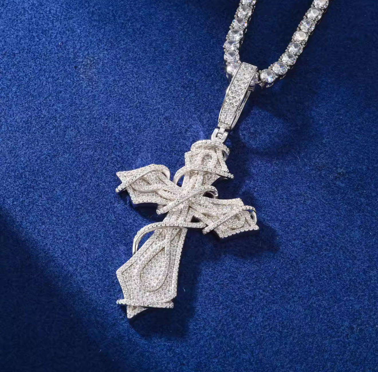 Moissanite - Wrapped Cross Pendant