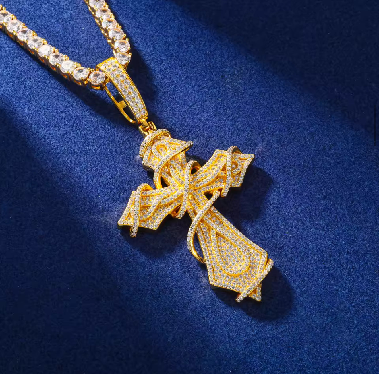 Moissanite - Wrapped Cross Pendant