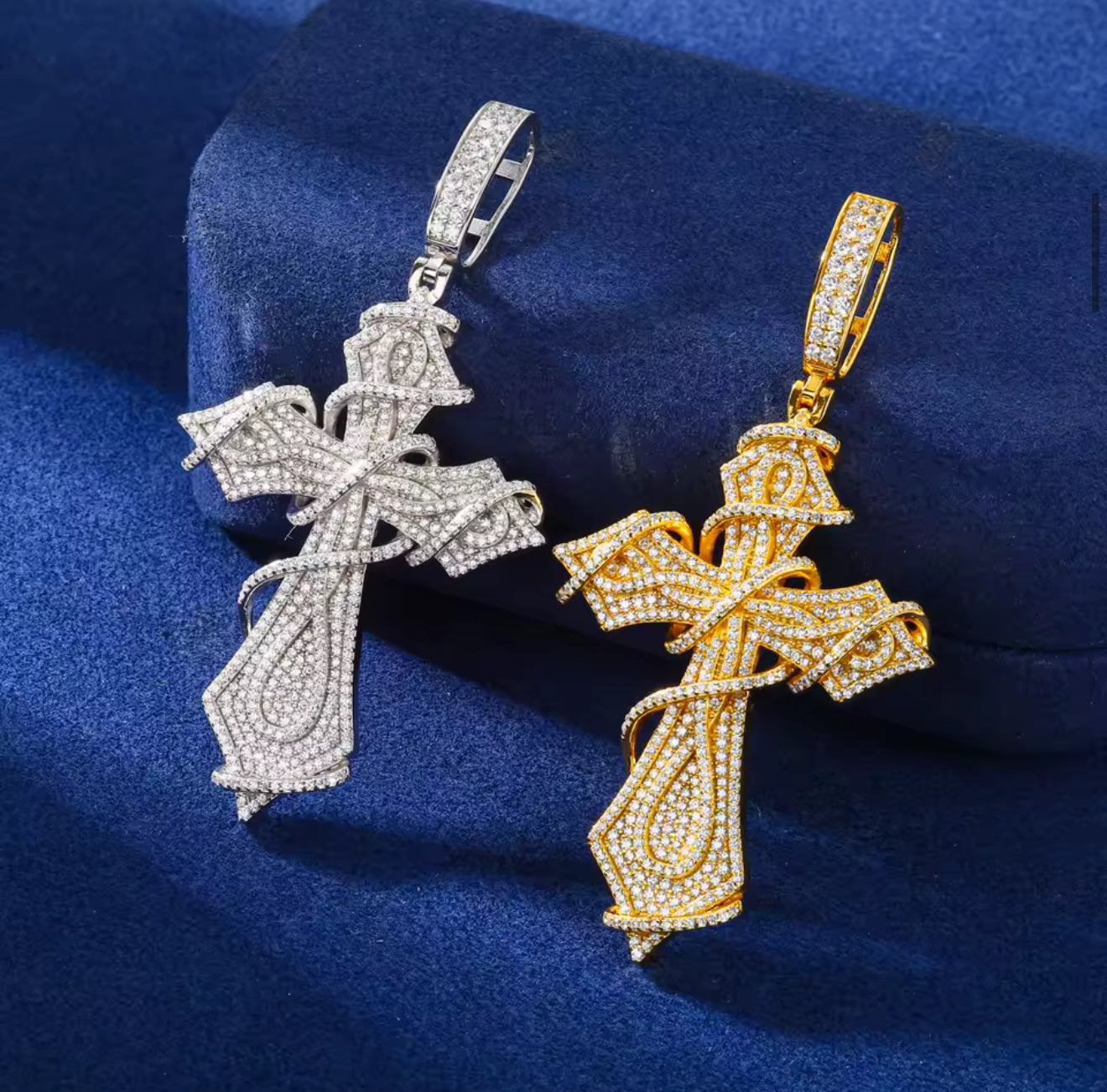 Moissanite - Wrapped Cross Pendant