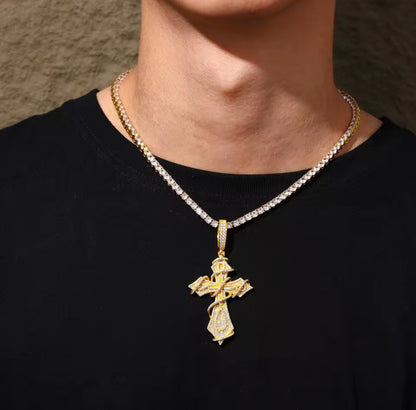 Moissanite - Wrapped Cross Pendant