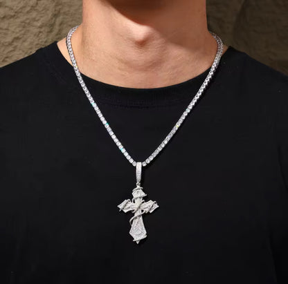 Moissanite - Wrapped Cross Pendant